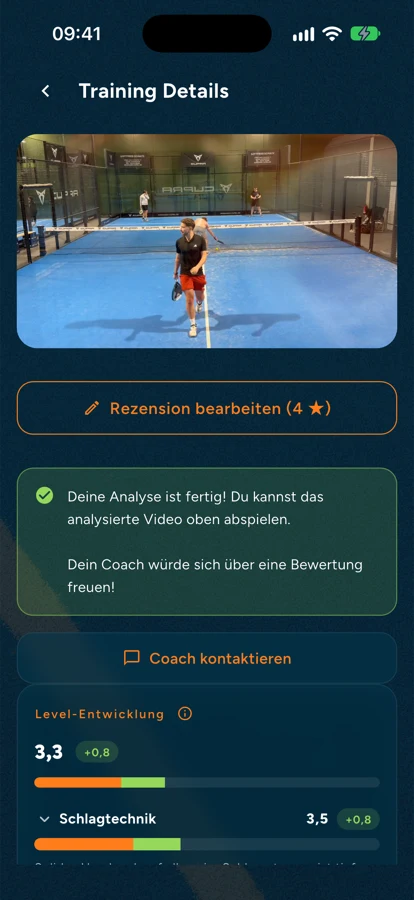 Fertige Analyse mit Video in der RECourt-App